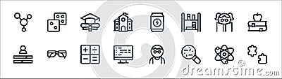 Nerd line icons. linear set. quality vector line set such as puzzle piece, bacteria, coding, skills, girl, graduation cap, energy Vector Illustration