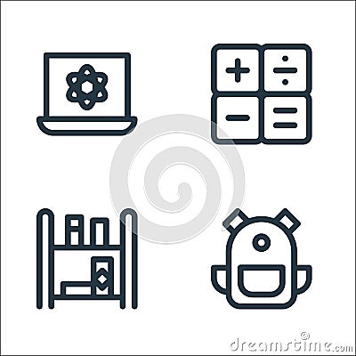 Nerd line icons. linear set. quality vector line set such as school bag, library, calculator Vector Illustration