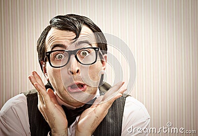 Nerd man funny expression close up Stock Photo