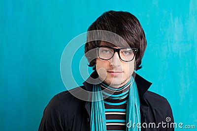 Nerd retro british indie look with handkerchief Stock Photo