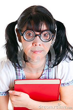 Nerd Student Girl with Textbooks Stock Photo