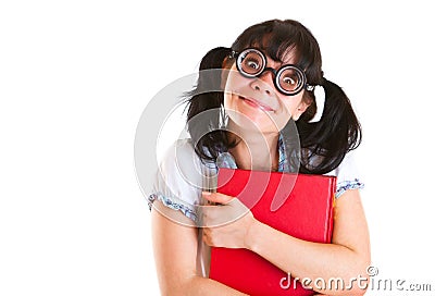 Nerd Student Girl with Textbooks Stock Photo