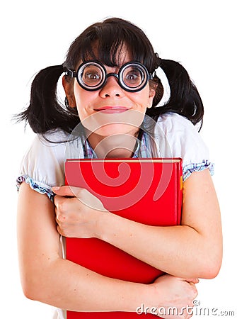 Nerd Student Girl with Textbooks Stock Photo