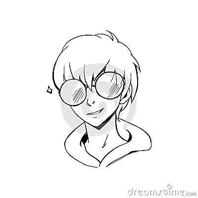 Nerd teen boy with glasses comics drawing Vector Illustration