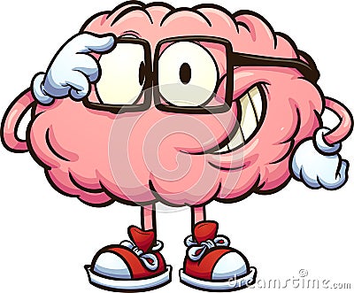 Nerdy cartoon brain with glasses Vector Illustration