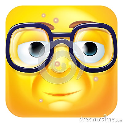 Nerdy Geek Emoji Emoticon Icon Cartoon Character Vector Illustration