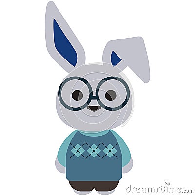 Nerdy White Bunny Rabbit Illustration Vector Illustration