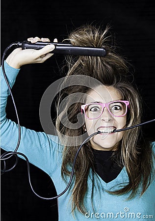 Nerdy woman hairstyles Stock Photo