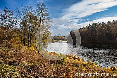Neris river in Silenai cognitive park near Vilnius, Lithuania Stock Photo