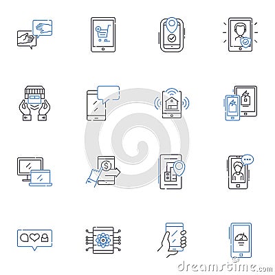 Nerk security line icons collection. Encryption, Firewall, Cybercrime, Biometrics, Surveillance, Authentication, Virus Vector Illustration