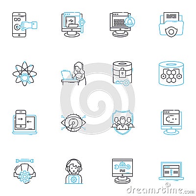 Nerk Security linear icons set. Cybersecurity, Protection, Encryption, Defense, Firewall, Antivirus, Monitoring line Vector Illustration