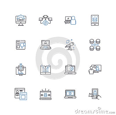 Nerk technology line icons collection. Innovation, Efficiency, Optimization, Automation, Streamlining, Progress Vector Illustration