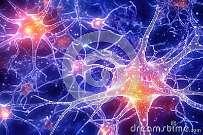Nerve firing a signal through axon, nerve communication, AI Generative Stock Photo