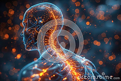 Nerve network: nervous system - unraveling the intricate web of neurons and synapses, vital role of this complex system Stock Photo