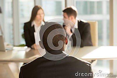 Nervous african-american applicant waiting for decision or resul Stock Photo