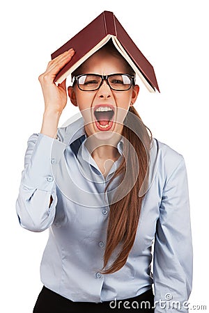 Nervous girl with book Stock Photo