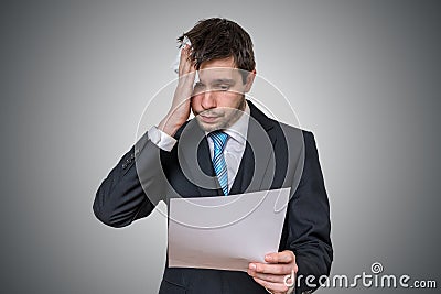 Nervous man is afraid of public speech and sweating Stock Photo