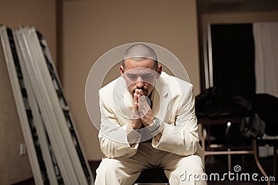 Nervous man before his wedding Stock Photo