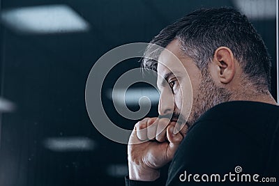 Nervous man in rehab center Stock Photo