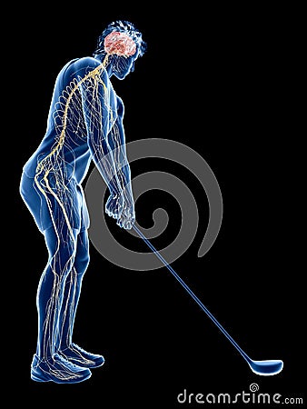 The nervous system of a golf player Cartoon Illustration