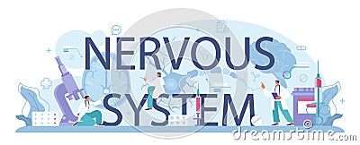 Nervous system typographic header. Doctor examine and treat human Cartoon Illustration