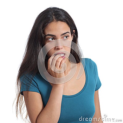 Nervous teenager girl biting nails Stock Photo