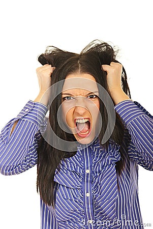 Nervous woman pulls her hair out Stock Photo