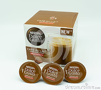 Nescafe Dolce-Gusto Machine Refills & exterior cardboard Box. Editorial Stock Photo