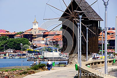 Nesebar, Bulgaria. Black sea coast. The wooden windmill Editorial Stock Photo