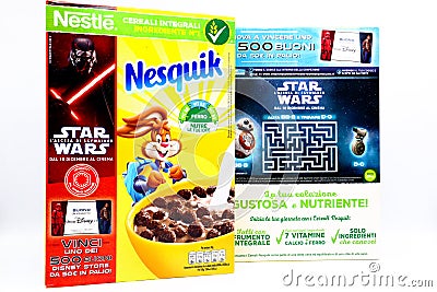 NESQUIK Cereals box for the movie STAR WARS The Rise of Skywalker Editorial Stock Photo