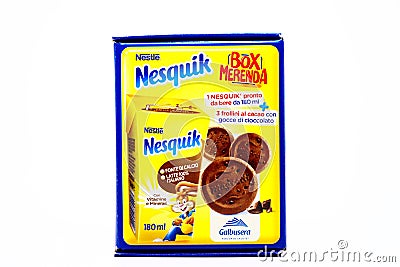 NESQUIK NestlÃ© Snack Box with Milk and Galbusera Cookies Editorial Stock Photo
