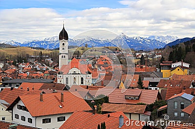 Top view of the village Nesselwang. The Alps. Bavaria, Germany, Europe. Stock Photo