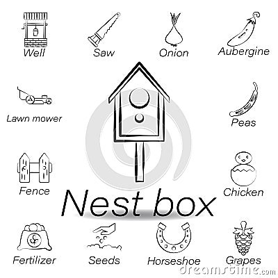 nest box hand draw icon. Element of farming illustration icons. Signs and symbols can be used for web, logo, mobile app, UI, UX Cartoon Illustration