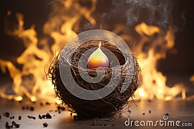 a nest with a burning candle in it Stock Photo