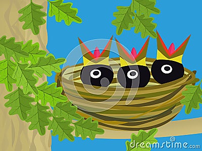 Nest with chicks Vector Illustration