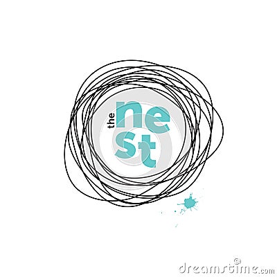 The nest creative logo. Doodling. Robin eggs Vector Illustration