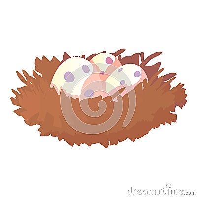 Nest with eggs icon, cartoon style Vector Illustration