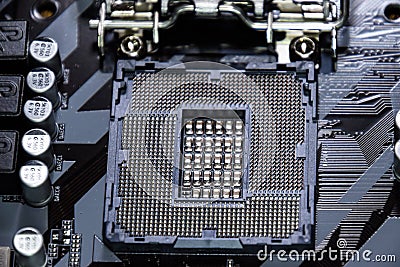 A nest for the Intel processor in the motherboard. Editorial Stock Photo