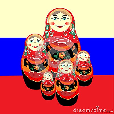 Nested doll against the Russian flag Vector Illustration