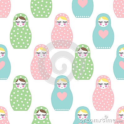 Nested doll seamless pattern. Cute wooden Russian doll - Matrioshka Vector Illustration