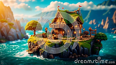 Enchanting Waterside Retreat. Generative AI Stock Photo