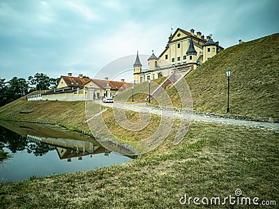 Nesvizh, Belarus - August 2021: Nesvizh Castle of the Radziwills, a palace and park complex. Elements of ancient architecture Editorial Stock Photo