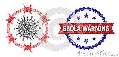 Net Barbed Coronavirus Zone Web Mesh and Unclean Bicolor Ebola Warning Stamp Vector Illustration