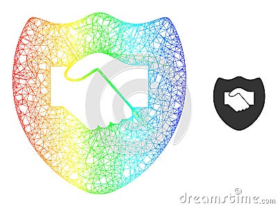 Net Handshake Shield Mesh Icon with Spectrum Gradient Vector Illustration