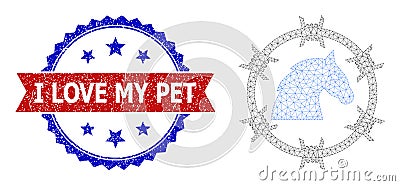 Grunge Bicolor I Love My Pet Watermark and Horse Jail Web Icon Vector Illustration