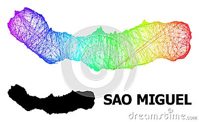 Net Map of Sao Miguel Island with Spectrum Gradient Vector Illustration
