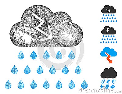 Net Thunderstorm Rain Cloud Vector Mesh Vector Illustration