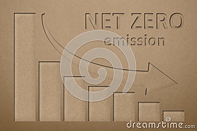 Net zero emissions. 3D image of CO2 emission reduction up to 2050. Graph of fall from atmospheric emissions. Scheme of Stock Photo