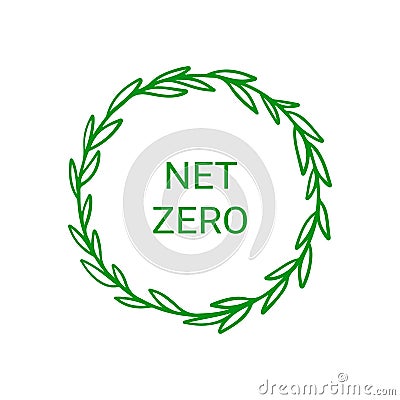 Net zero label. Carbon neutral round sign, logo with floral frame. Vector isolated design Vector Illustration