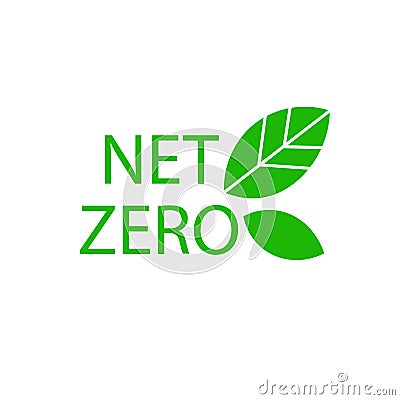 Net zero label, CO2 neutral green icon. Eco friendly isolated sign with leaves Vector Illustration